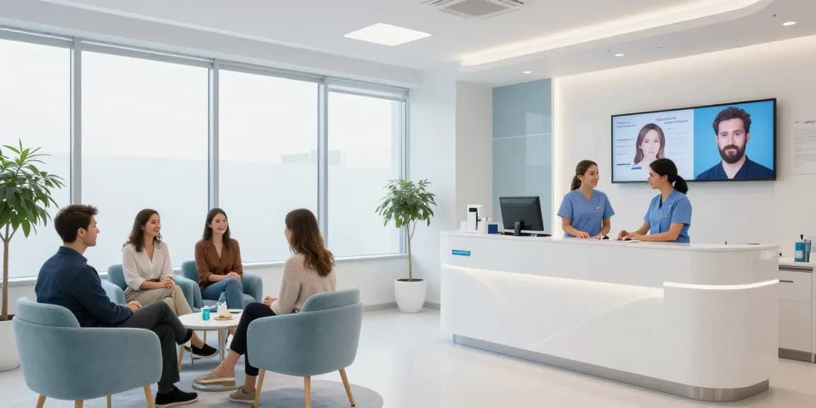 Hair transplant Istanbul services in a welcoming health clinic, showcasing professional patient care and doctor consultation.