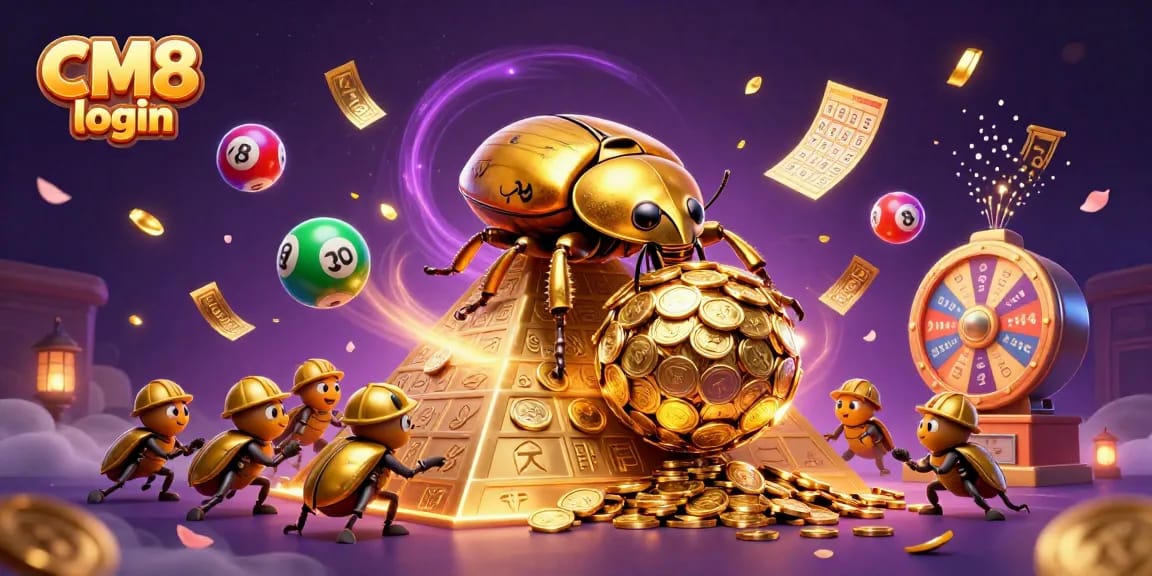 Win big with CM8 login in this vibrant, dynamic casino-themed 3D illustration.