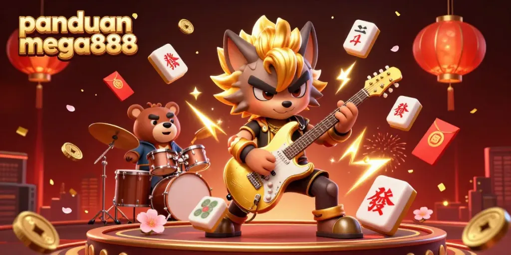 Experience winning with panduan mega888 through vibrant casino-themed 3D illustration art.