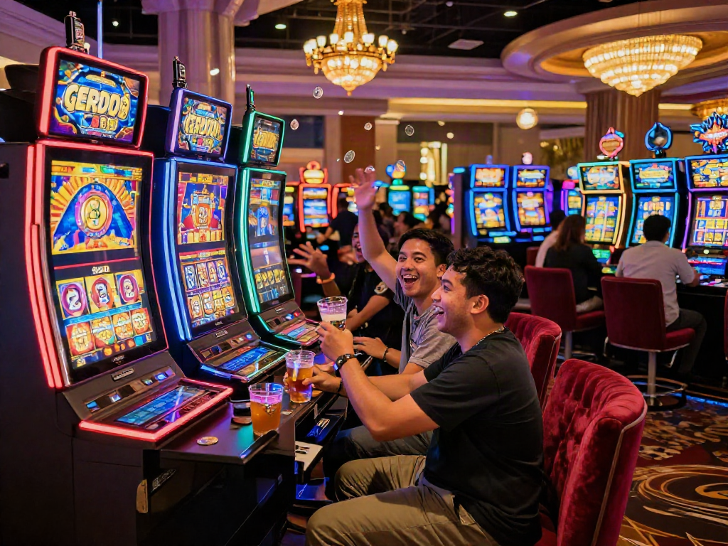 Players enjoying slot gacor malam ini in a vibrant casino atmosphere.