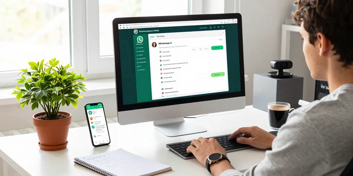 Engaged user utilizing WhatsApp電腦版 in a stylish home office setting, showcasing productivity.