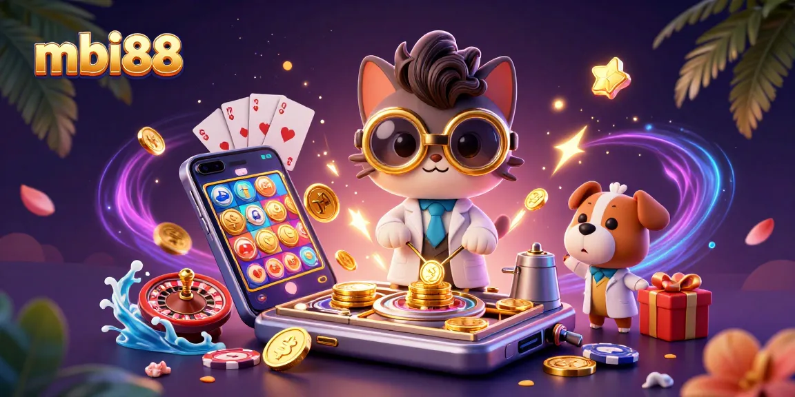 Experience the excitement of mbi88 with a cartoon illustration showcasing thrilling casino games.