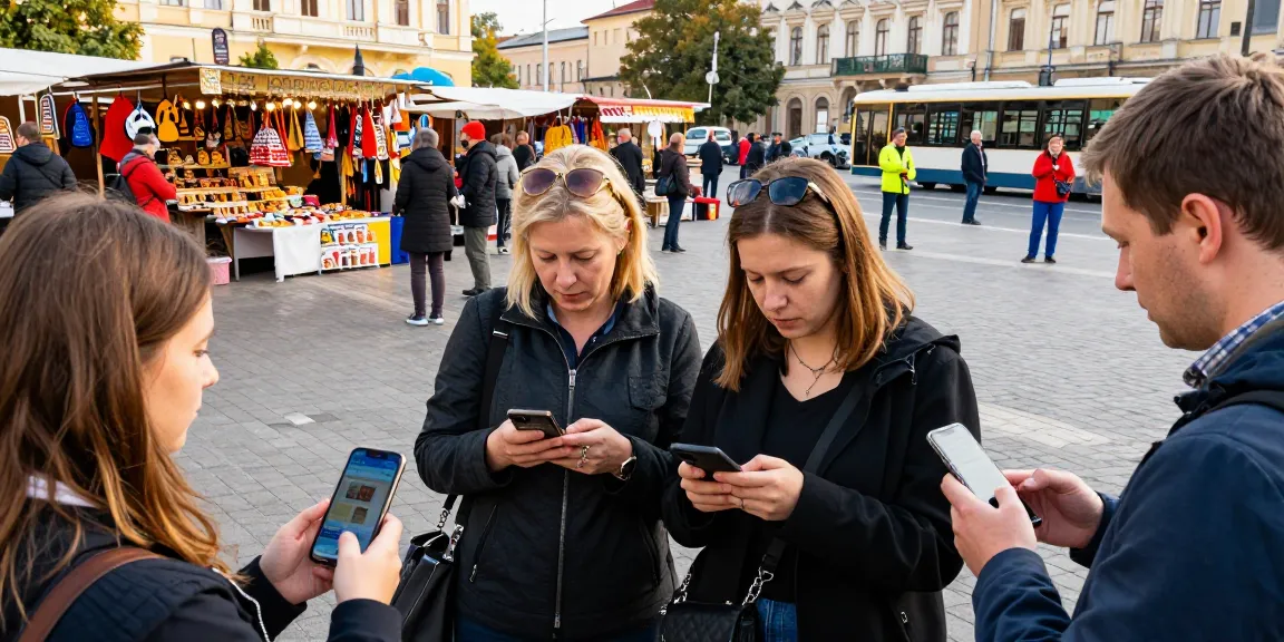 Pembayaran mudah melalui aplikasi https://payinrussia.com/ dalam suasana ceria di Rusia, pelancong menggunakan telefon pintar.
