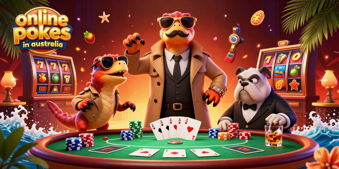 Play online pokies in Australia with vibrant slot reels and festive casino atmosphere.