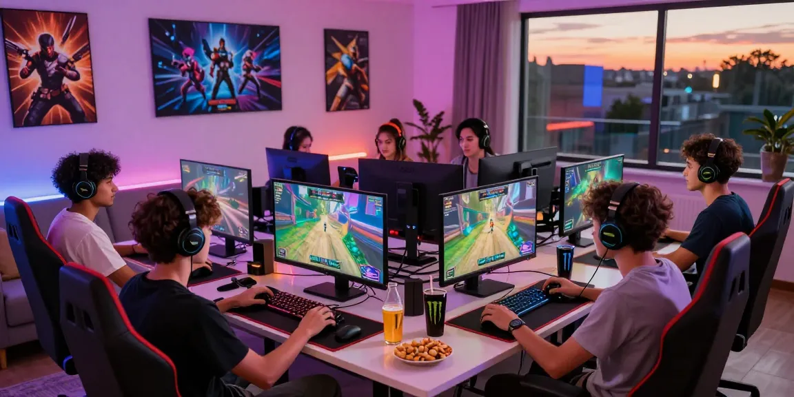 Friends playing video games together, showcasing gaming accessories and snacks, highlighting the excitement of https://rokok88.com.