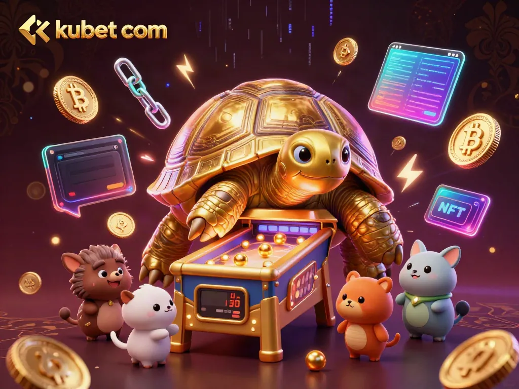 Engage in fun gaming action with kubet com in this vibrant 3D illustration showcasing crypto elements.