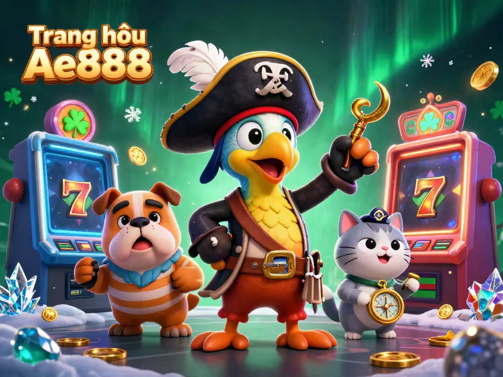 Join the excitement on Trang chủ Ae888 with vibrant casino elements and characters in a dynamic 3D scene.