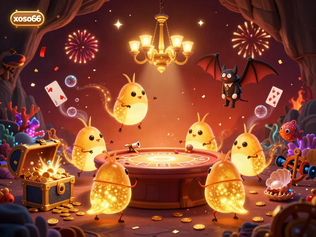 Experience the enchanting cave casino of xoso66, illuminated by glowworms and featuring exciting gaming elements.
