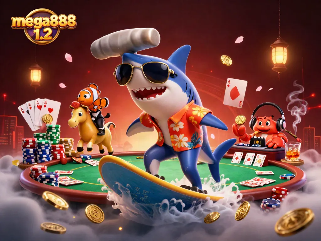 Experience mega888 1.2 gaming excitement with our vibrant 3D casino illustration.